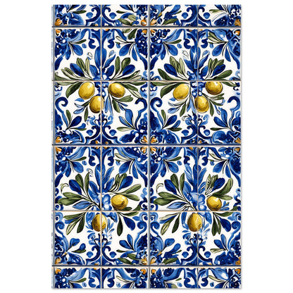 Artistic olive branch pattern poster inspired by Portuguese azulejo tiles