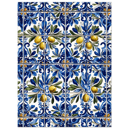 Hand-painted Mediterranean olive branch poster traditional tile art
