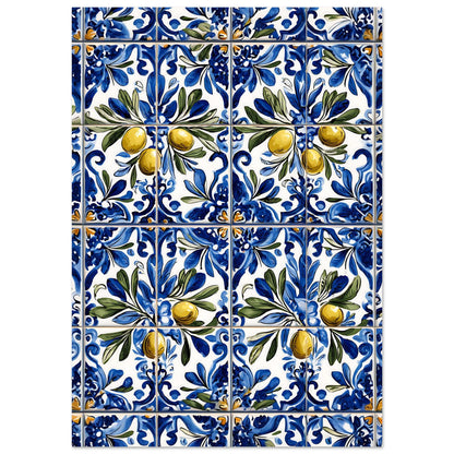 Mediterranean olive branch tile poster hand-painted azulejo wall art