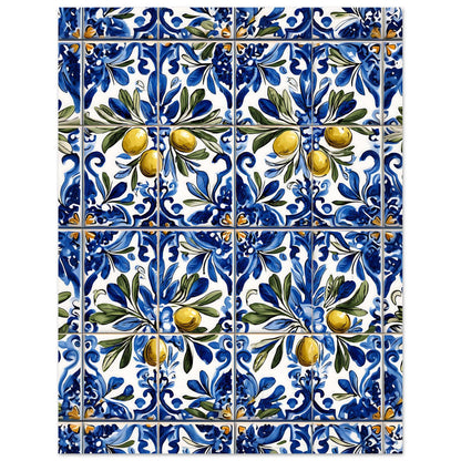 Traditional Portuguese olive branch azulejo poster Mediterranean kitchen wall art