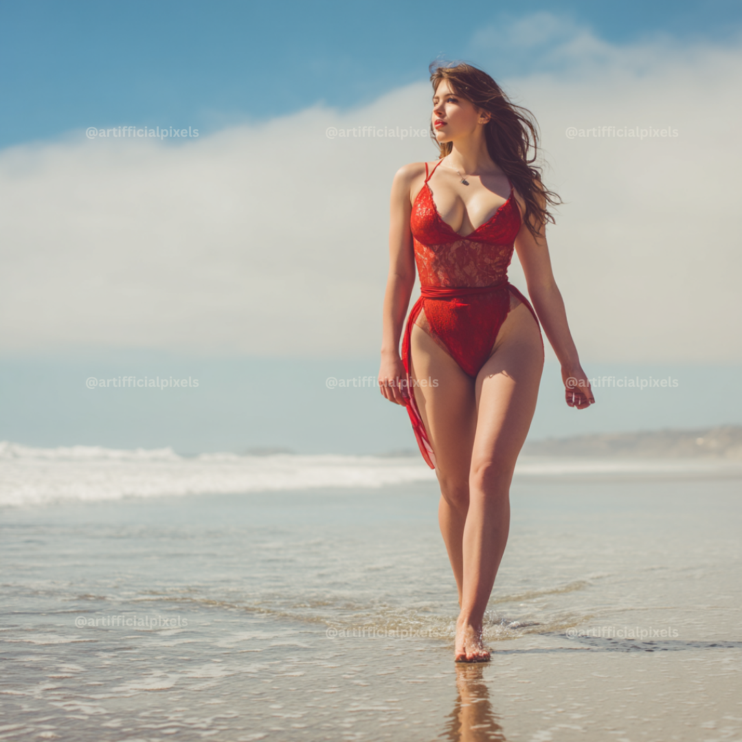 beautiful-glamour-beach-models-midjourney-ai-prompt-women-in-red