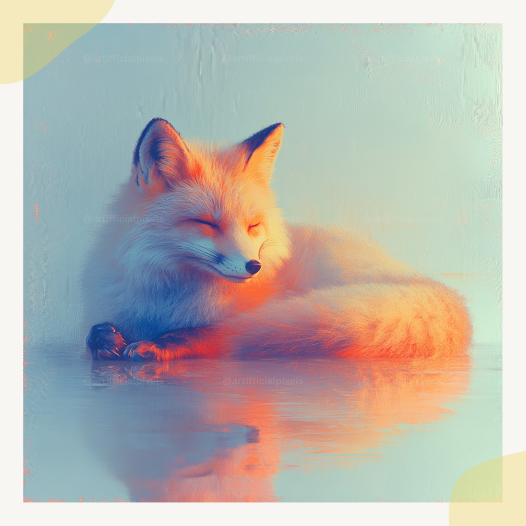 calm-reflective-pastel-animals-midjourney-ai-art-prompt-fox