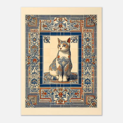 Ornate cat poster in 18x24 size, tile mosaic wall art print for vintage interior styling