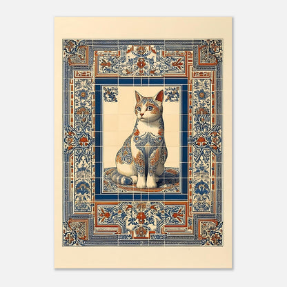 Cat poster in A3 size, ornate tile mosaic artwork for eclectic home wall decor