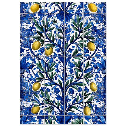 Cobalt blue azulejo botanical poster print with traditional Portuguese styling

