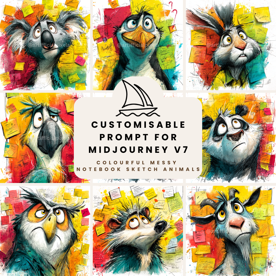 colourful-sketchbook-animal-art-midjourney-ai-art-generator-prompt-front