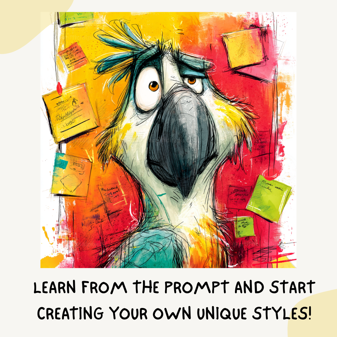 colourful-sketchbook-animal-art-midjourney-ai-art-generator-prompt-parrot