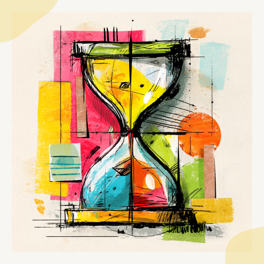 colourful-sketchpad-objects-midjourney-ai-art-prompt-hourglass