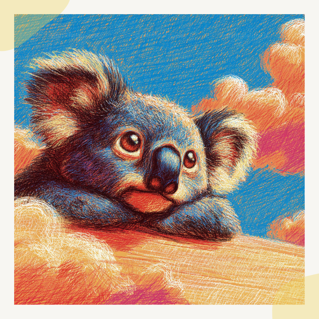 Colorful illustration of a koala on a cloud