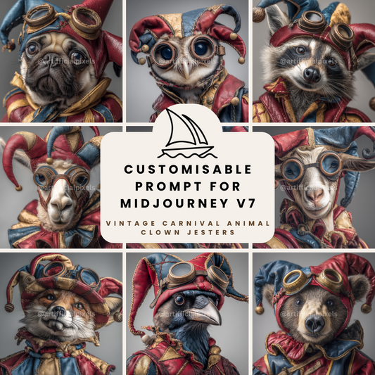 customsiable-midjourney-ai-art-prompt-vintage-arlequin-animal-portrait-front