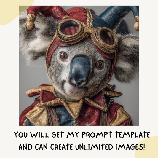 customsiable-midjourney-ai-art-prompt-vintage-arlequin-animal-portrait-koala