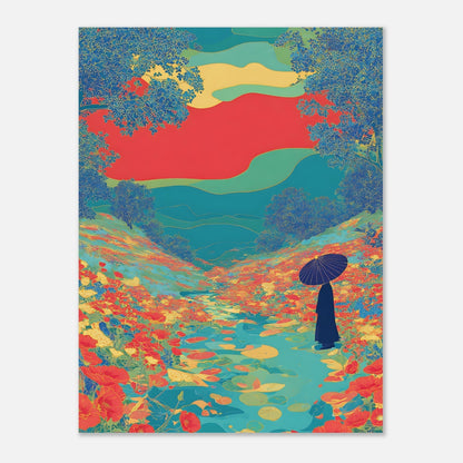 Close-up view of floral river valley poster showing intricate silhouette details

