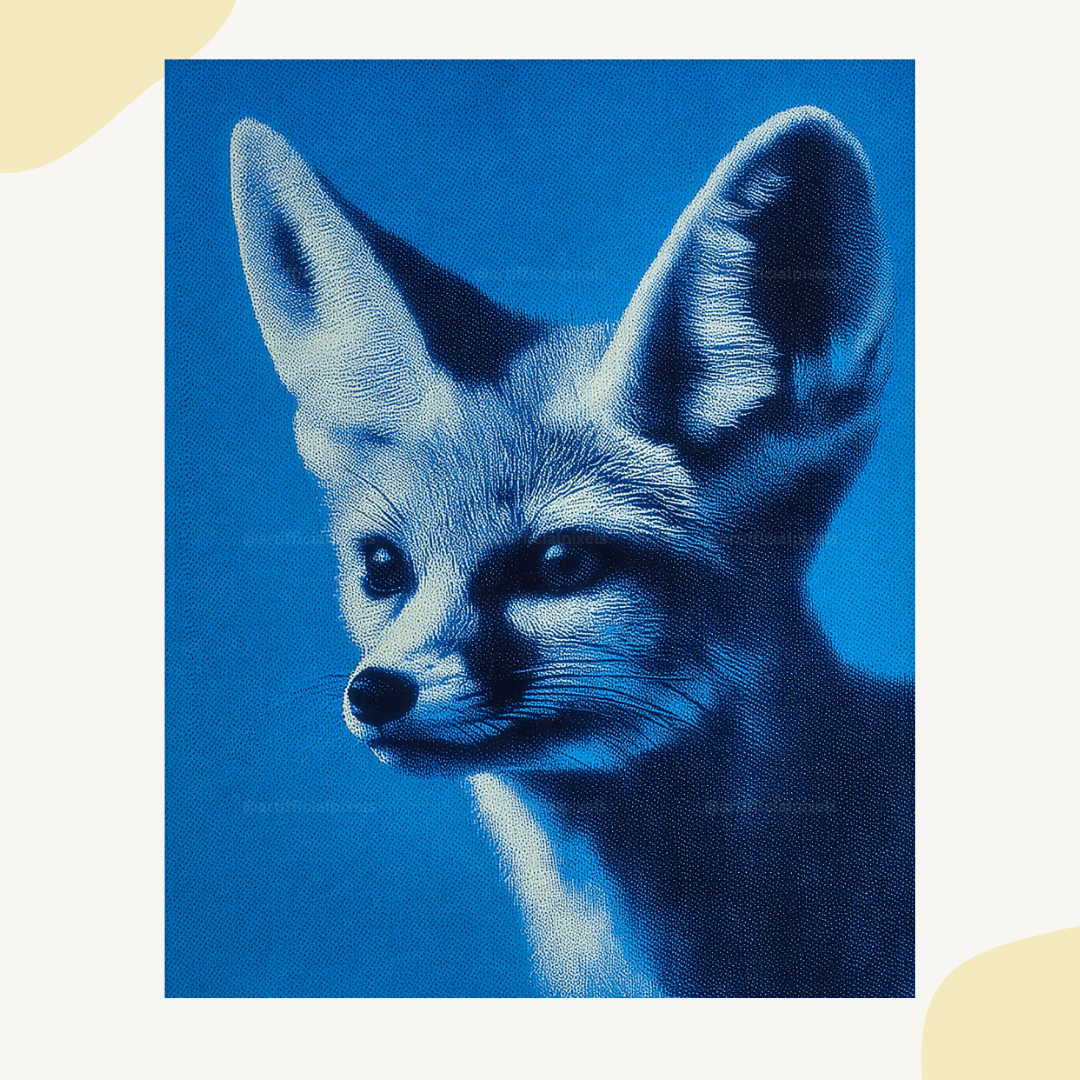 fox portrait with blue gradient background in pointillism style using Midjourney AI prompt template for commercial art

