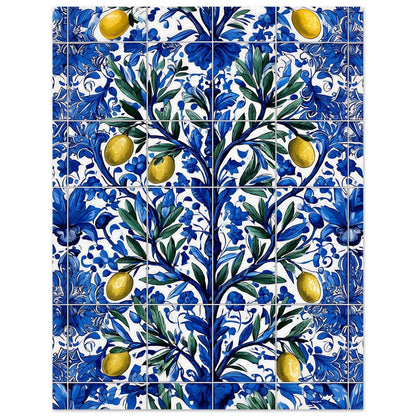 Hand-painted ceramic pattern with olive branch design and floral details

