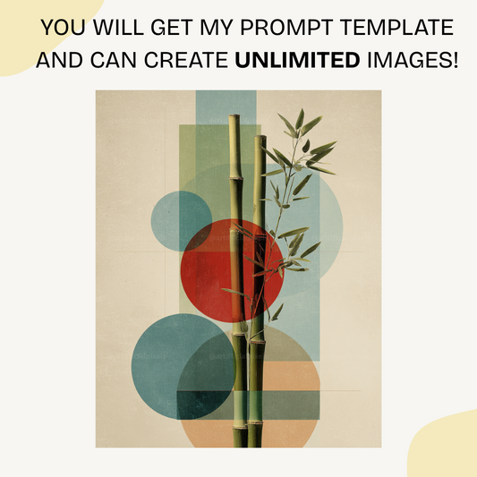 Japanese geometric botanical poster with minimalist design created using Midjourney AI art prompts

