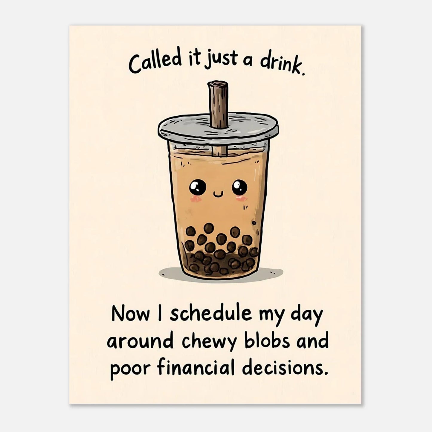 Kawaii boba tea poster 11x14 size visual artwork for wall decor print display

