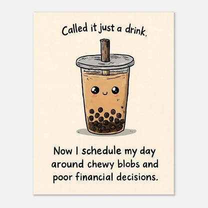 Kawaii boba tea poster 11x14 size visual artwork for wall decor print display

