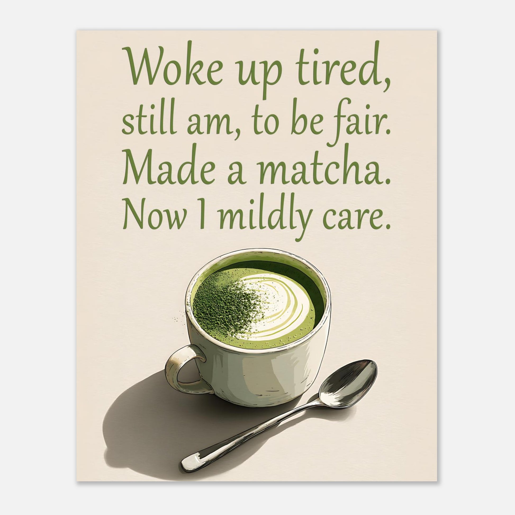Original matcha latte poster design preview showing AI-generated café-inspired artwork

