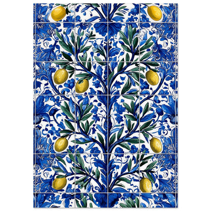 Mediterranean olive branch art with citrus accents and green leaves