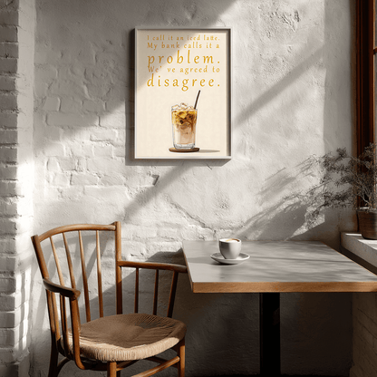 Minimalist coffee poster displayed in Scandinavian cafe interior setting with modern wall art

