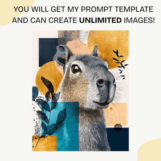 Minimalist pop art capybara portrait in watercolor style created with Midjourney AI prompt for digital art and print-on-demand

