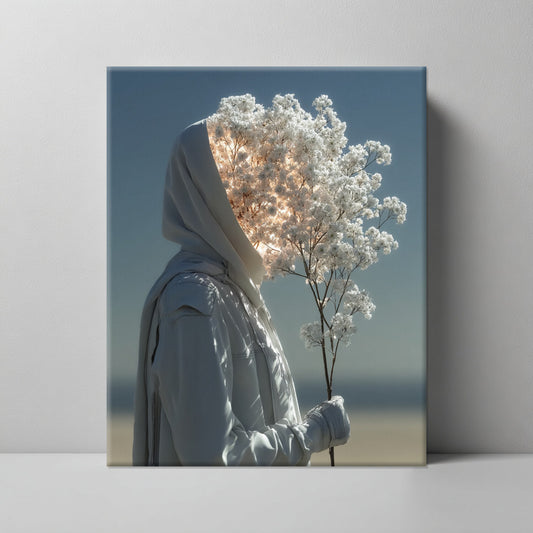 Surreal Hooded Figure Canvas Print – AI Generated Glowing Portrait Wall Art