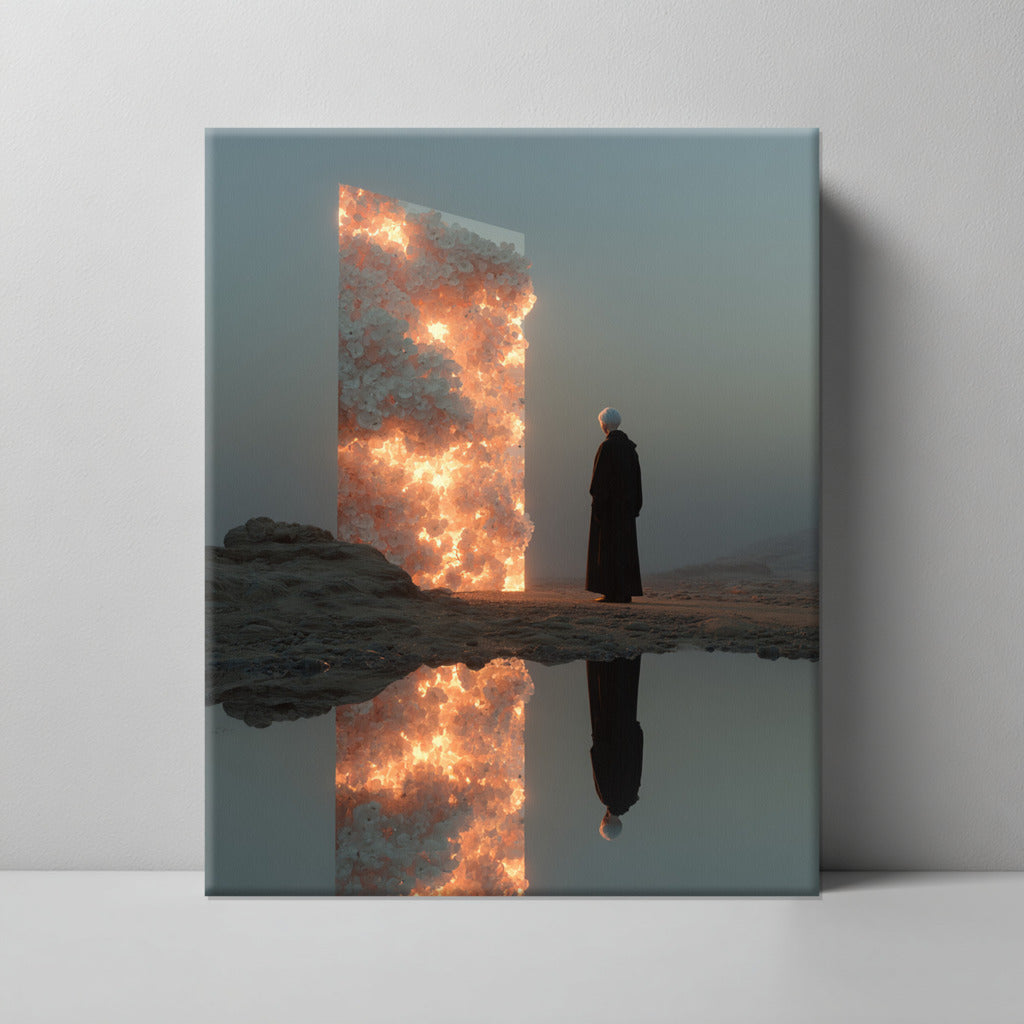 Portal of Flame and Silence Canvas Print – AI Generated Glowing Portrait Wall Art