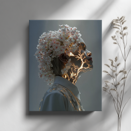 Floral Luminescence Canvas Print – AI-Generated Glowing Portrait Wall Art