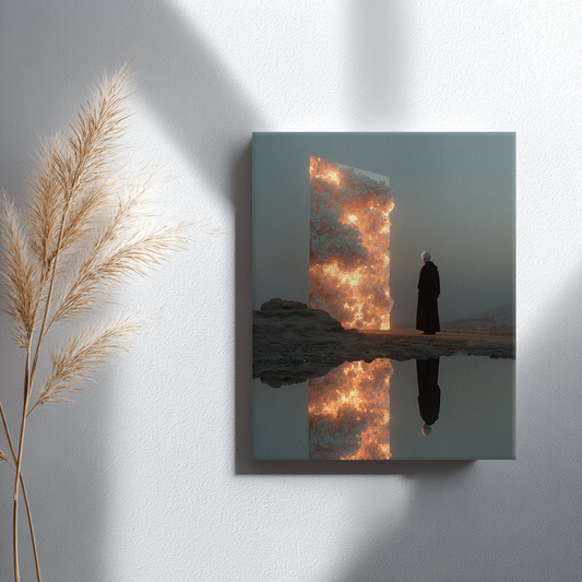 Portal of Flame and Silence Canvas Print – AI Generated Glowing Portrait Wall Art