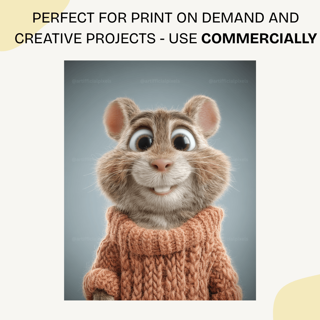 Sweet Pixar-style hamster in orange autumn sweater 3D digital art perfect for seasonal products

