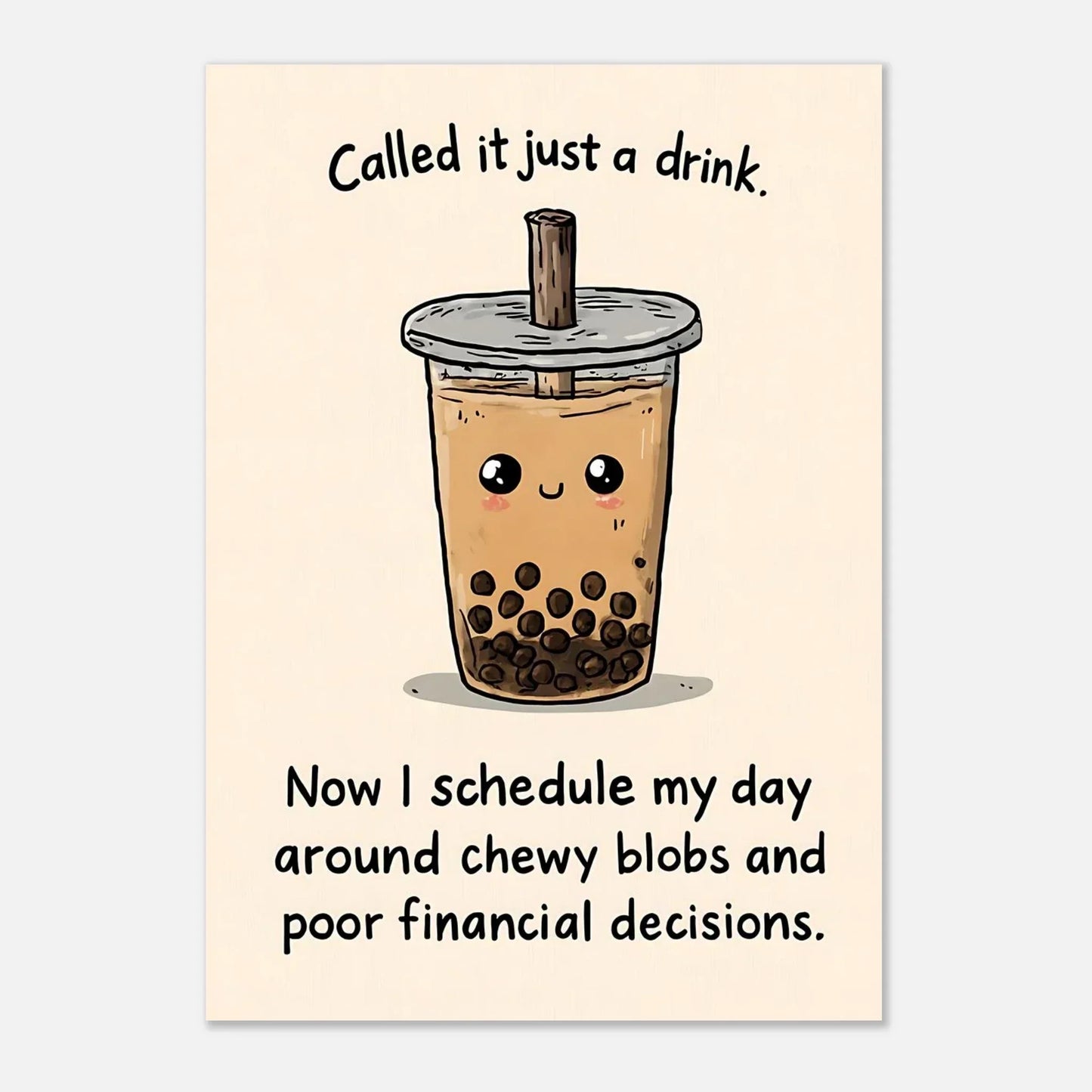 Playful boba tea poster A2 size artwork showing wall decor print for visual art display
