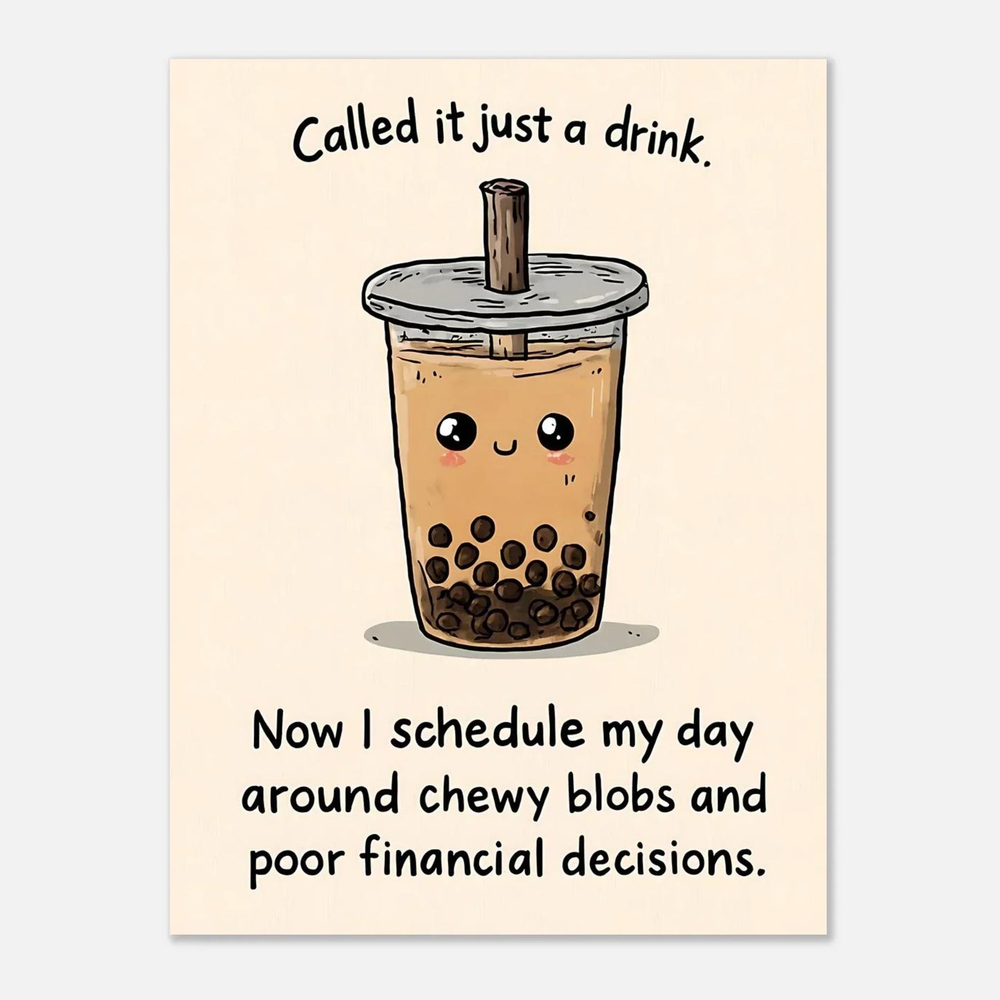 Playful bubble tea poster 18x24 size wall decor art print with kawaii visual artwork design
