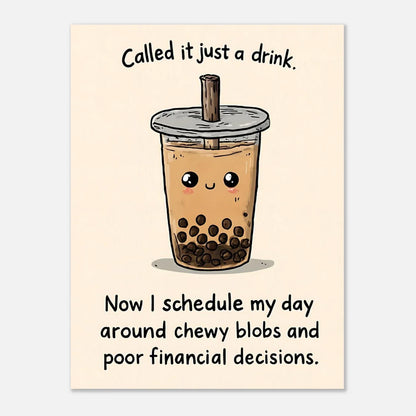 Playful bubble tea poster 18x24 size wall decor art print with kawaii visual artwork design
