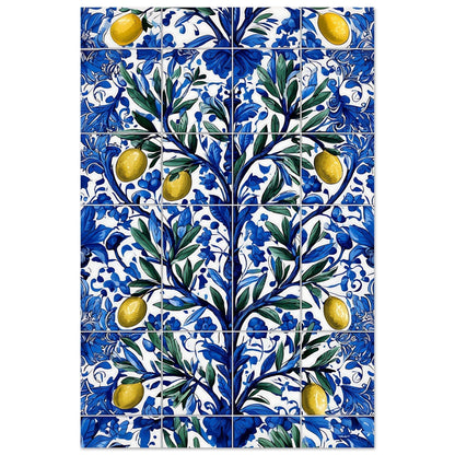 Portuguese ceramic tile inspired wall poster with intricate floral patterns


