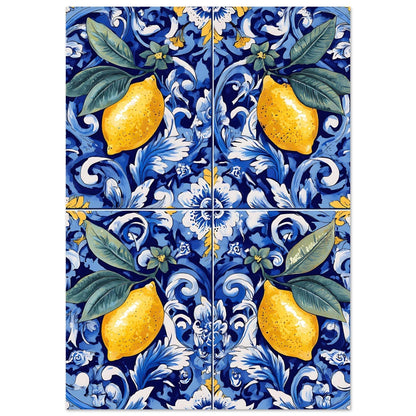 Classic Portuguese azulejo ceramic tile featuring ornate lemon pattern and decorative elements