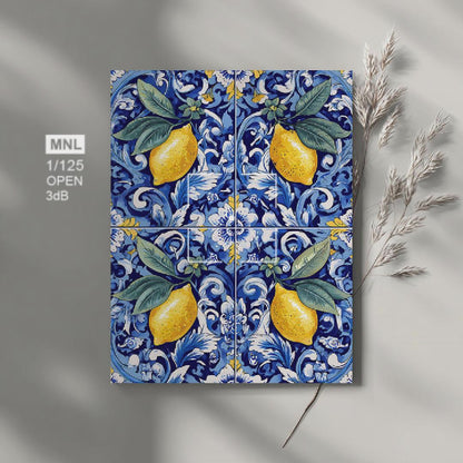 Portuguese Tile Poster with Lemons – Traditional Mediterranean Style
