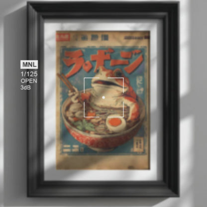 Vintage Frog Poster with Japanese Noodle Bowl Illustration