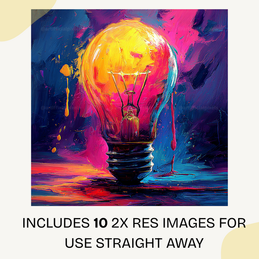 Psychedelic lightbulb artwork created with Midjourney AI prompt featuring electric neon colours and abstract energy

