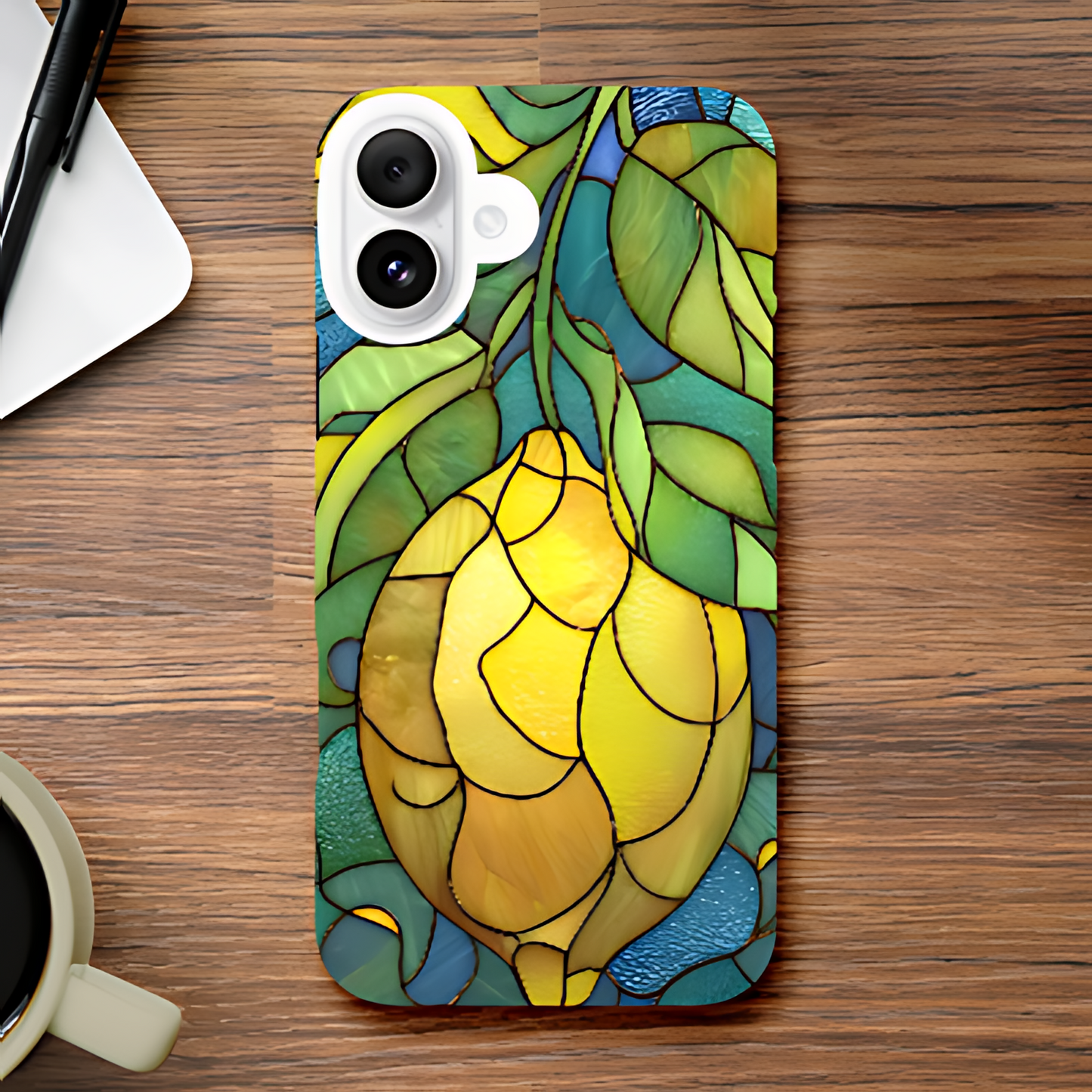 stained-glass-lemon-phone-case-iphone-16-wood-table