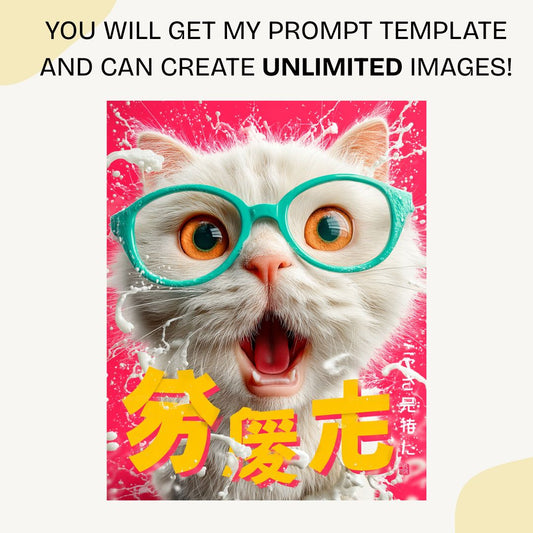 Vibrant animal pop art poster created with Midjourney AI prompt featuring bold colours and vintage Asian poster style

