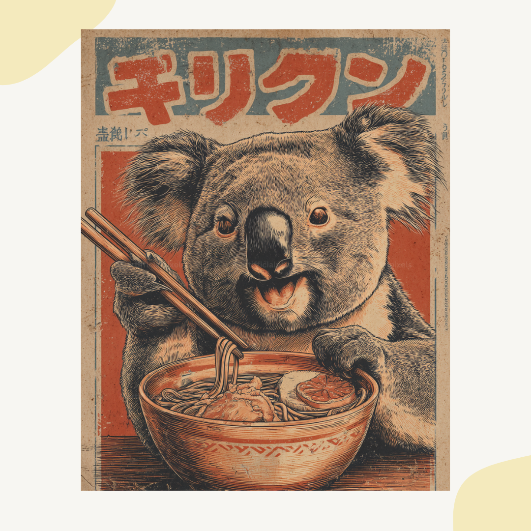 vintage-animal-ramen-posters-midjourney-ai-art-prompt-koala