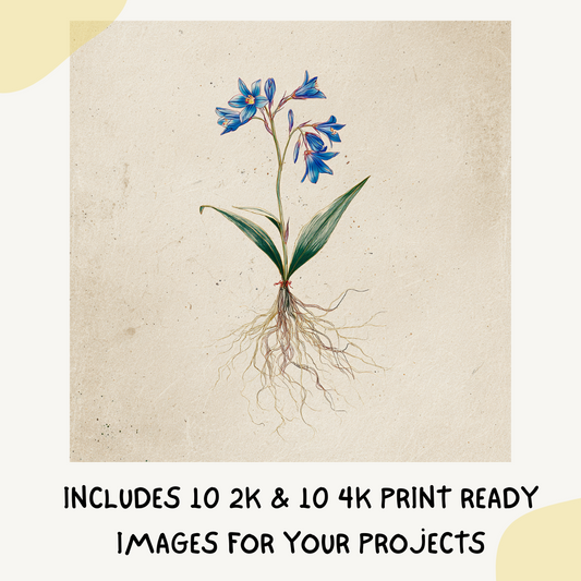 Vintage botanical illustration of bluebell flowers with detailed scientific labeling and classic botanical poster design