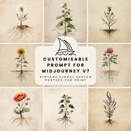 Vintage botanical flower poster collection featuring detailed scientific illustrations of various plants and flowers in classic botanical art style